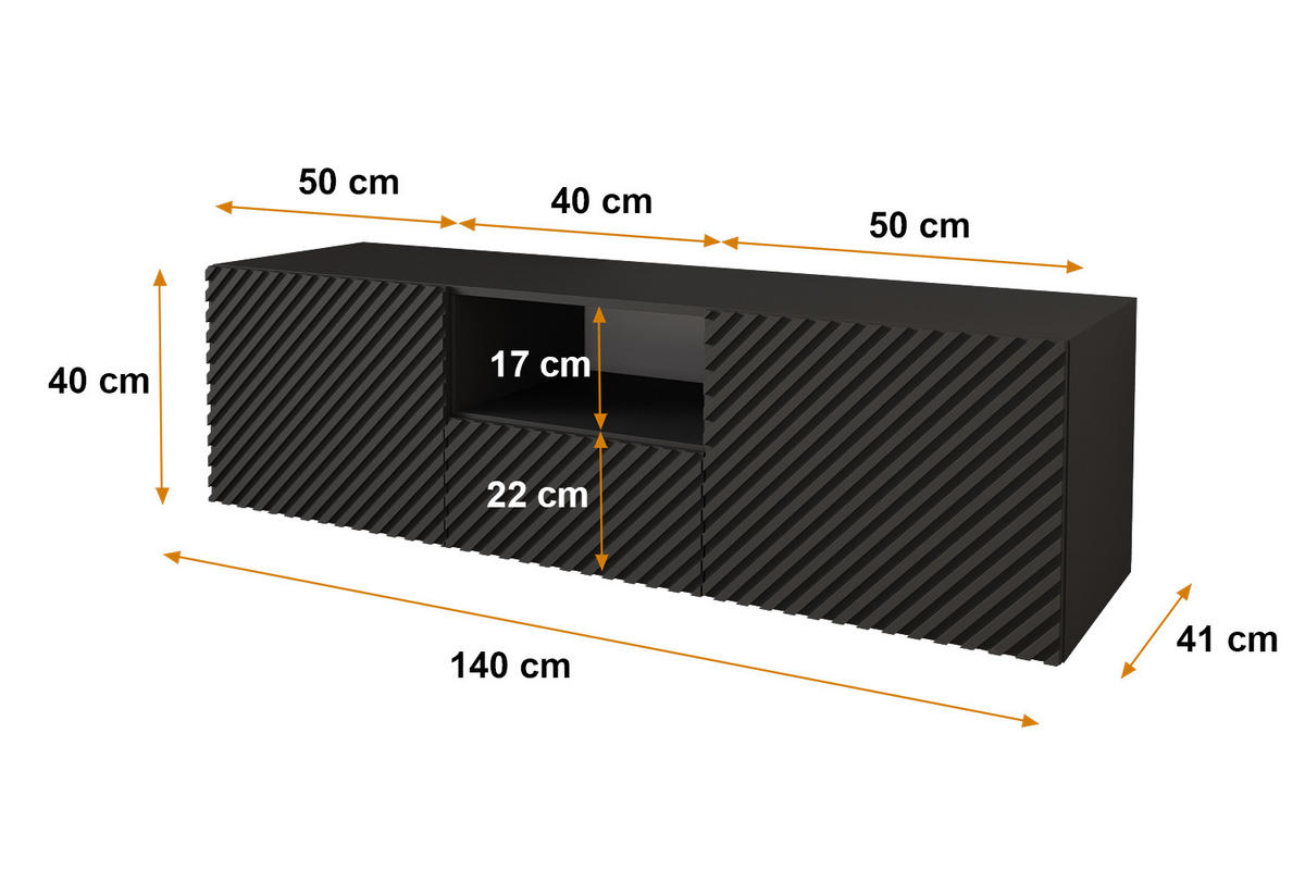 LOWBOARD ZENO-W 140x40x41 cm - Schwarz - Schwarz, Holzwerkstoff (140/40/41cm) - ALTDECOR
