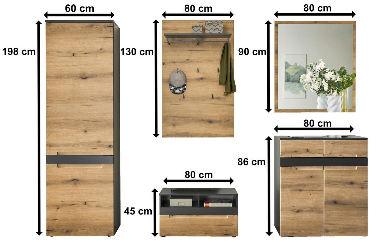 GARDEROBE 5-teilig in 250/198/38 cm - Braun, Holz (250/198/38cm) - moebel dich auf