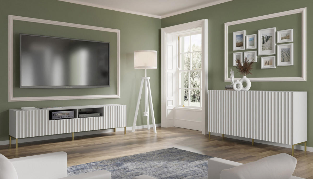KOMMODE Weiß, Gold 150/87/42 - Weiß, Holzwerkstoff (150/87/42cm) - RAUMHIRSCH FURNITURE