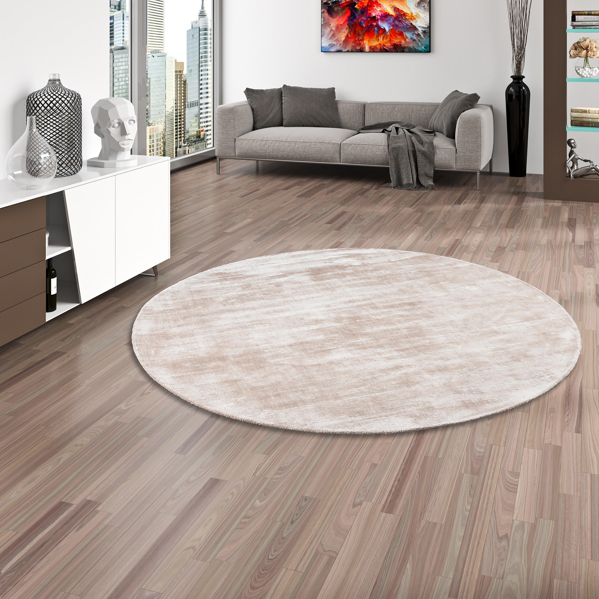 LUXUS DESIGNER TEPPICH ROMA RUND - Beige, Textil (120/120cm) - Pergamon