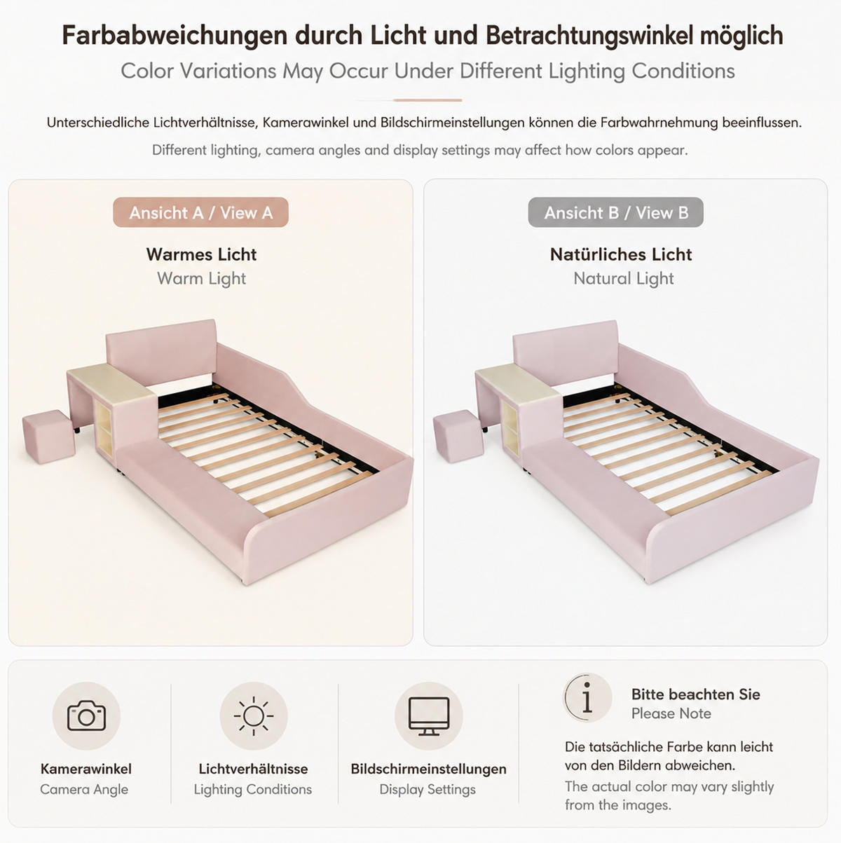 KINDERPOLSTERBETT 90x200 cm in Pink mit Schreibtisch, Hocker und Ablageboden - Pink, Textil (90/200cm) - IVMEU