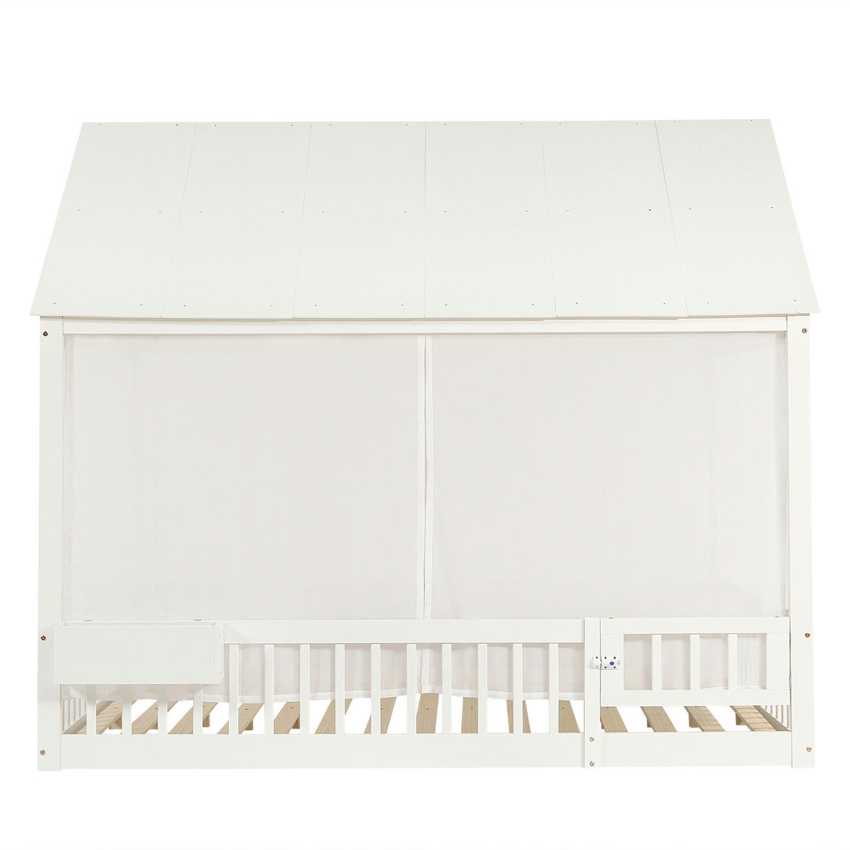 HAUSBETT 140x200 cm in Weiß mit dekorativen Vorhängeschirmen - Weiß, Holz (140/200cm) - KOMHTOM