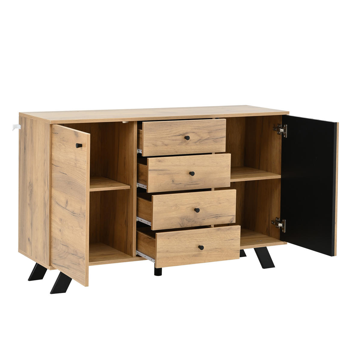 SIDEBOARD 120/38/75 cm mit 2 Türen & 4 Schubladen in Schwarz/Natur - Schwarz, Holzwerkstoff (120/75/38cm) - BEAOK