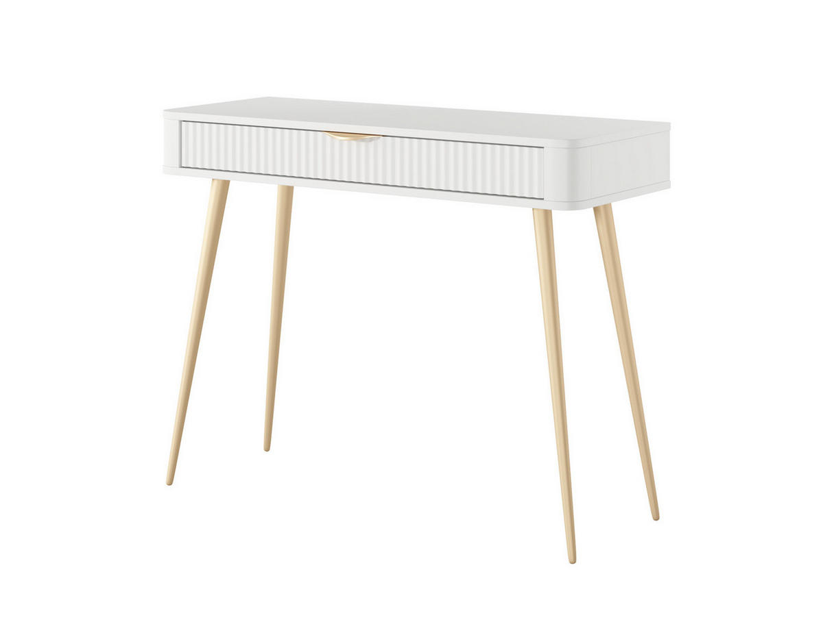 KONSOLENTISCH Flore 100 cm Weiß / Gold - mit geriffelter Schublade - Gelb/Goldfarben, Holz/Holzwerkstoff (38/100/78cm) - Ravio