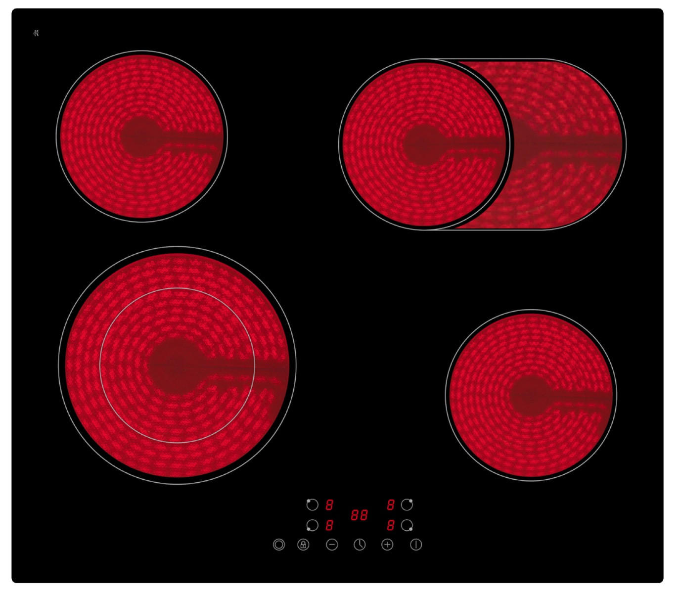 KOCHFELD KHKF4-2KB Glaskeramik G autark 60 cm - Schwarz Hochglanz, Keramik (59/5/52cm) - PKM