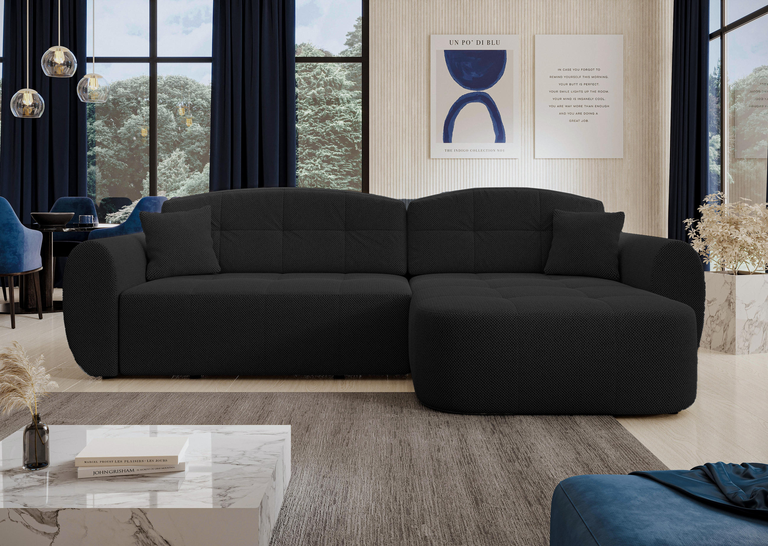 ECKSOFA L Form Nubio Schwarz 282/170/91 cm – modernes Sofa fürs Wohnzimmer - Schwarz, Kunststoff/Textil (282/170cm) - AX Living