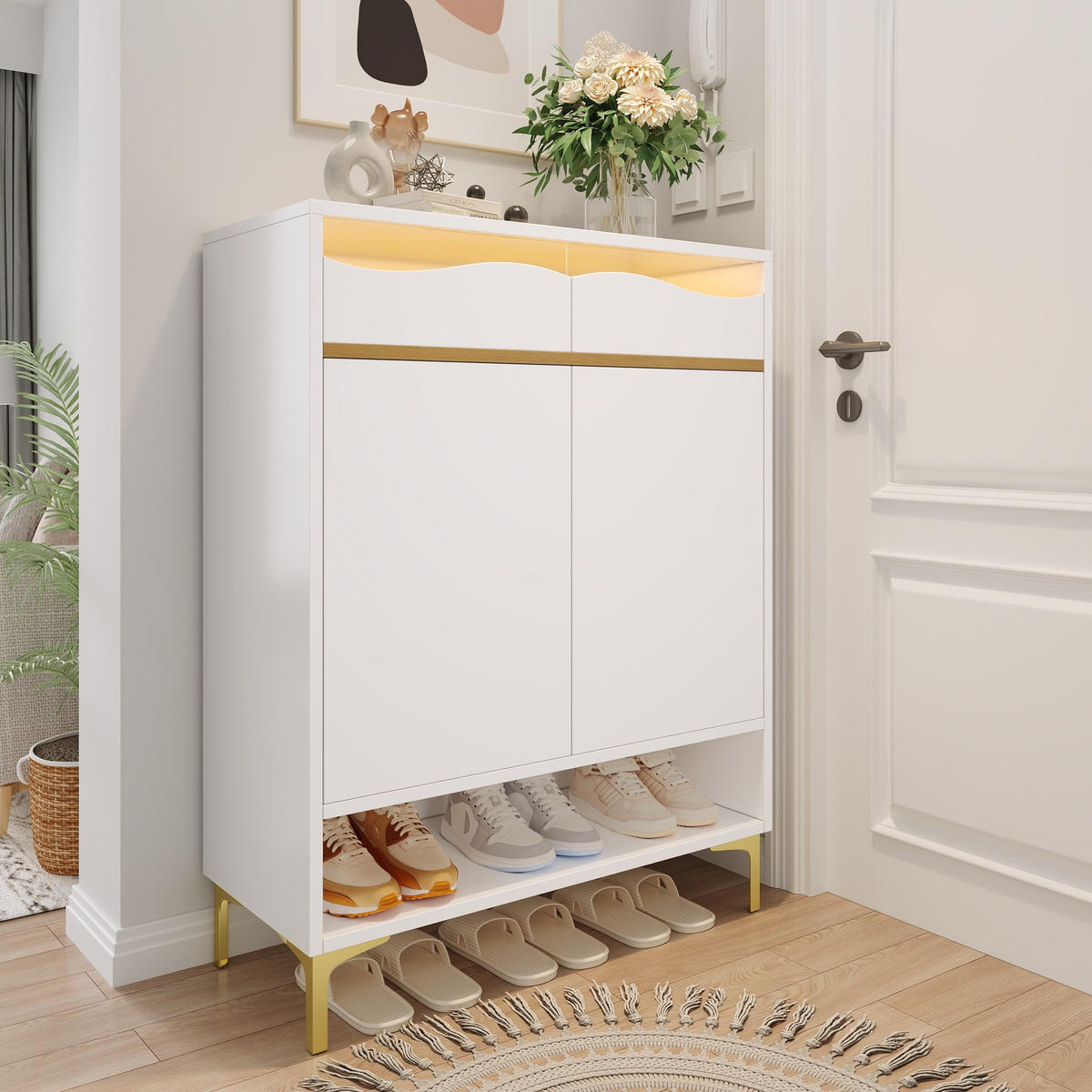 SCHUHSCHRANK mit Schubladen & Ablagen 80/35/105 cm weiß - Weiß, Holzwerkstoff (80/105/35cm) - Redom