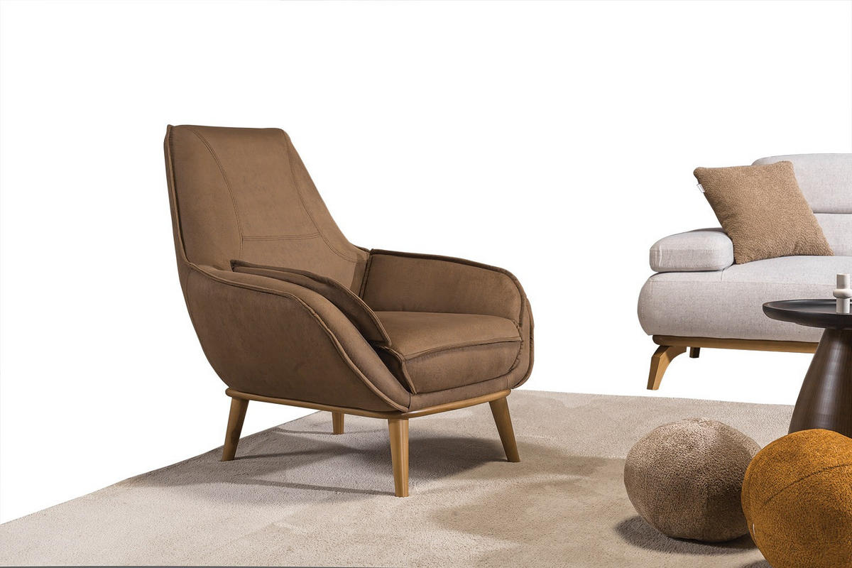 SITZGARNITUR Smooth Creme Stellvariante:2+1+1 - Creme, Holz (200/82/100cm) - Villa Möbel