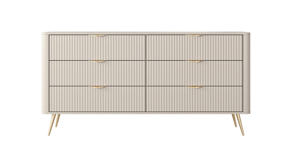 SIDEBOARD Flore 163 cm Beige / Gold - mit 6 Schubladen und Riffel-Optik - Beige/Gelb, Holz/Holzwerkstoff (163/81/38cm) - Ravio