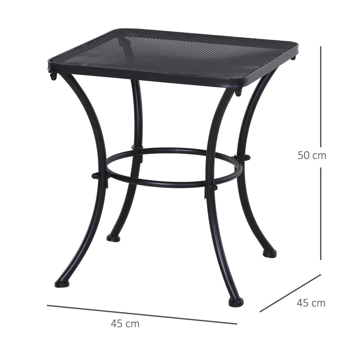 BOČNI stolić 45/45/50 cm crni od metala s mrežastom pločom za balkon i terasu - bijela, metal (45/45/50cm) - OKWISH