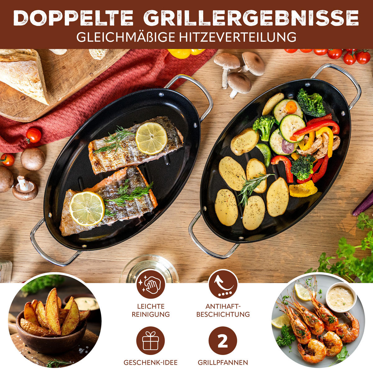 FISCH-GRILLPFANNE 2er-Set, schwarz, Metall - Schwarz, Metall (39.5/3.5/20.5cm) - bremermann
