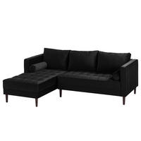 ECKSOFA - Samt - Dunkelbraun/Schwarz, Birkenholz/Textil (201/155cm) - home24