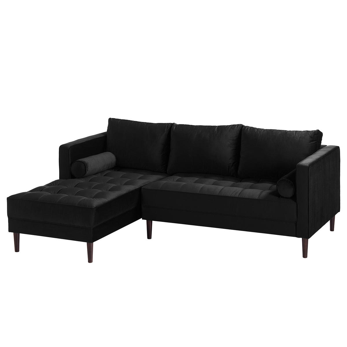 ECKSOFA - Samt - Dunkelbraun/Schwarz, Birkenholz/Textil (201/155cm) - home24