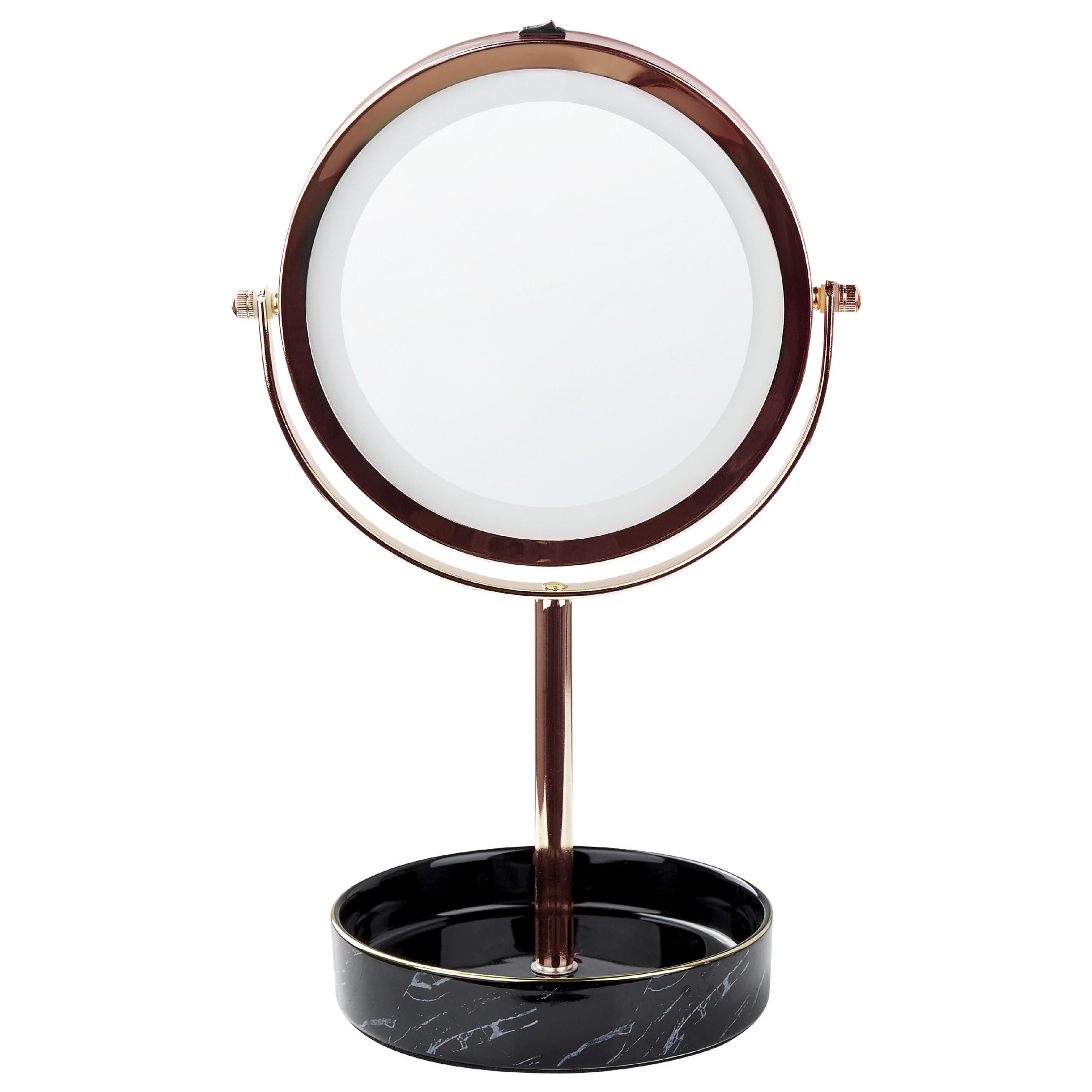 KOSMETIKSPIEGEL roségold/schwarz mit LED-Beleuchtung 20 cm Savoie - Roségold/Schwarz, Metall (20/34/15cm) - Beliani