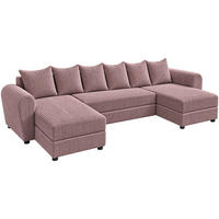 WOHNLANDSCHAFT PUMA U 308 cm – Cord Sofa in U-Form mit Schlaffunktion, Bettkasten und weichem Cordbezug - Mauve/Schwarz, Kunststoff (308/85/140cm)