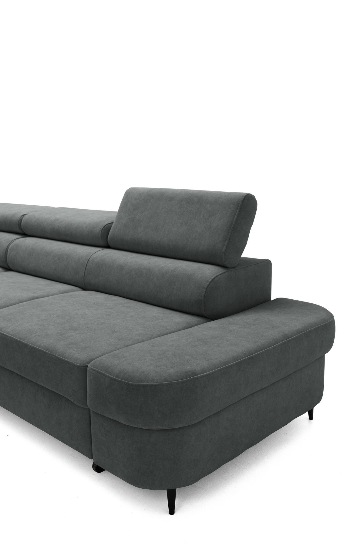 ECKSOFA PRIAM L Links mit Schlaffunktion 125x195 Velours Dunkelgrau - Dunkelgrau/Schwarz, Holz/Textil (203/275cm) - Muffo