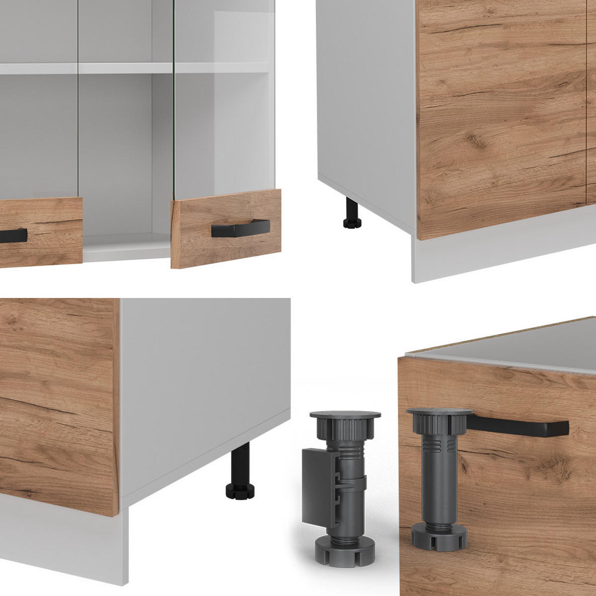 KÜCHENZEILE R-Line Goldkraft Eiche/Weiß 300 cm ohne Arbeitsplatte - Honigeiche/Eiche Wotan, Holzwerkstoff (300/81.6/46cm) - Vicco