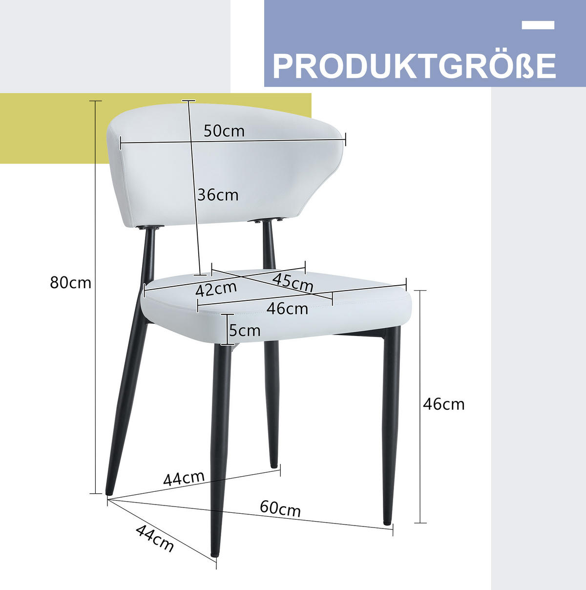 ESSZIMMERSTUHL ergonomisch 2er-Set Weiß mit schwarzen Metallbeinen - Weiß, Metall (45/80/50cm) - Meubliv