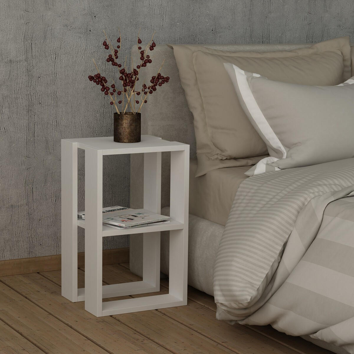 NACHTTISCH Weiß H55 cm – LORRIE - Weiß, Holzwerkstoff (30/55/35.5cm) - Calicosy