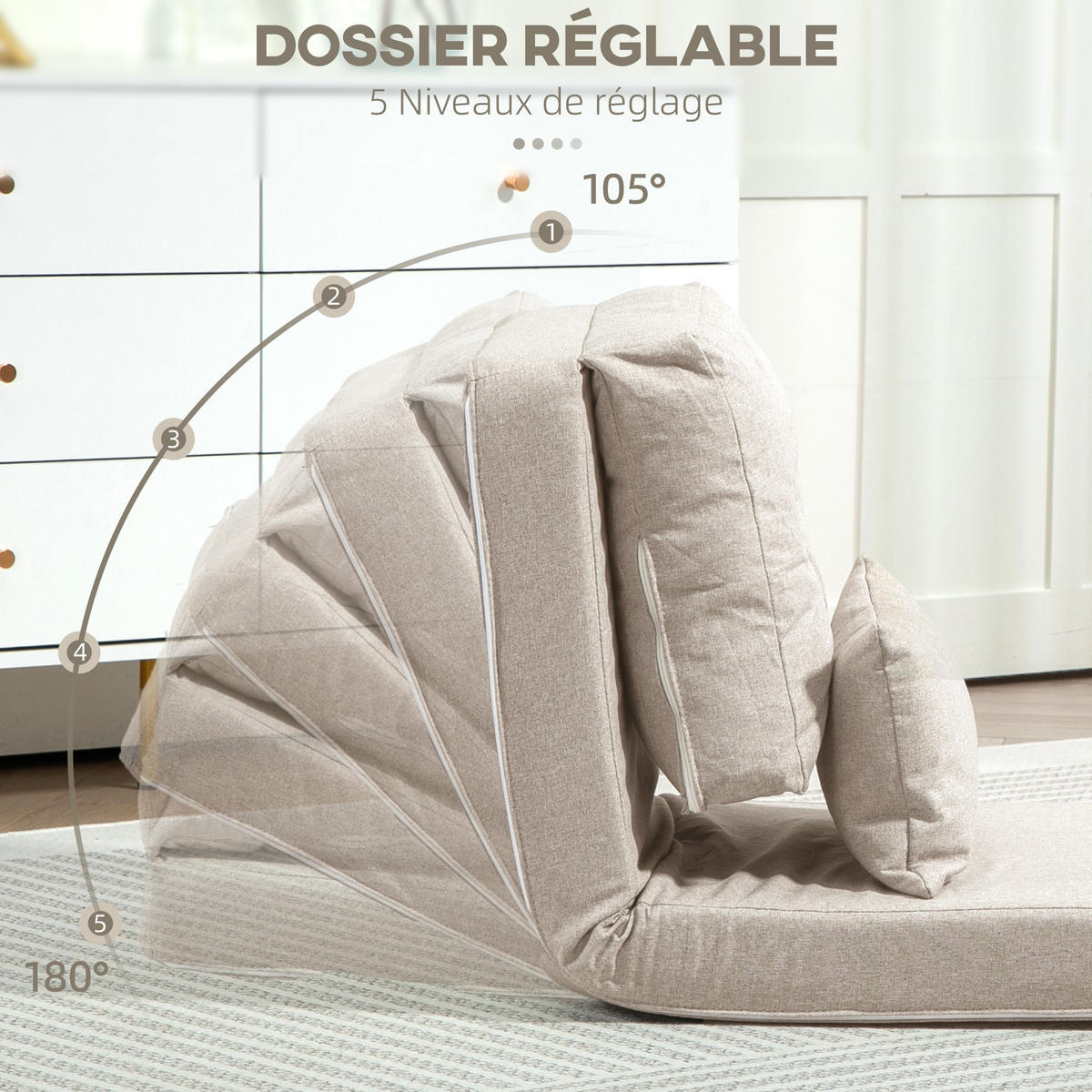 SCHLAFSESSEL DE-14580 5-fach verstellbar mit Kissen Beige - Beige, Textil (80/56/60cm) - ComfortXL