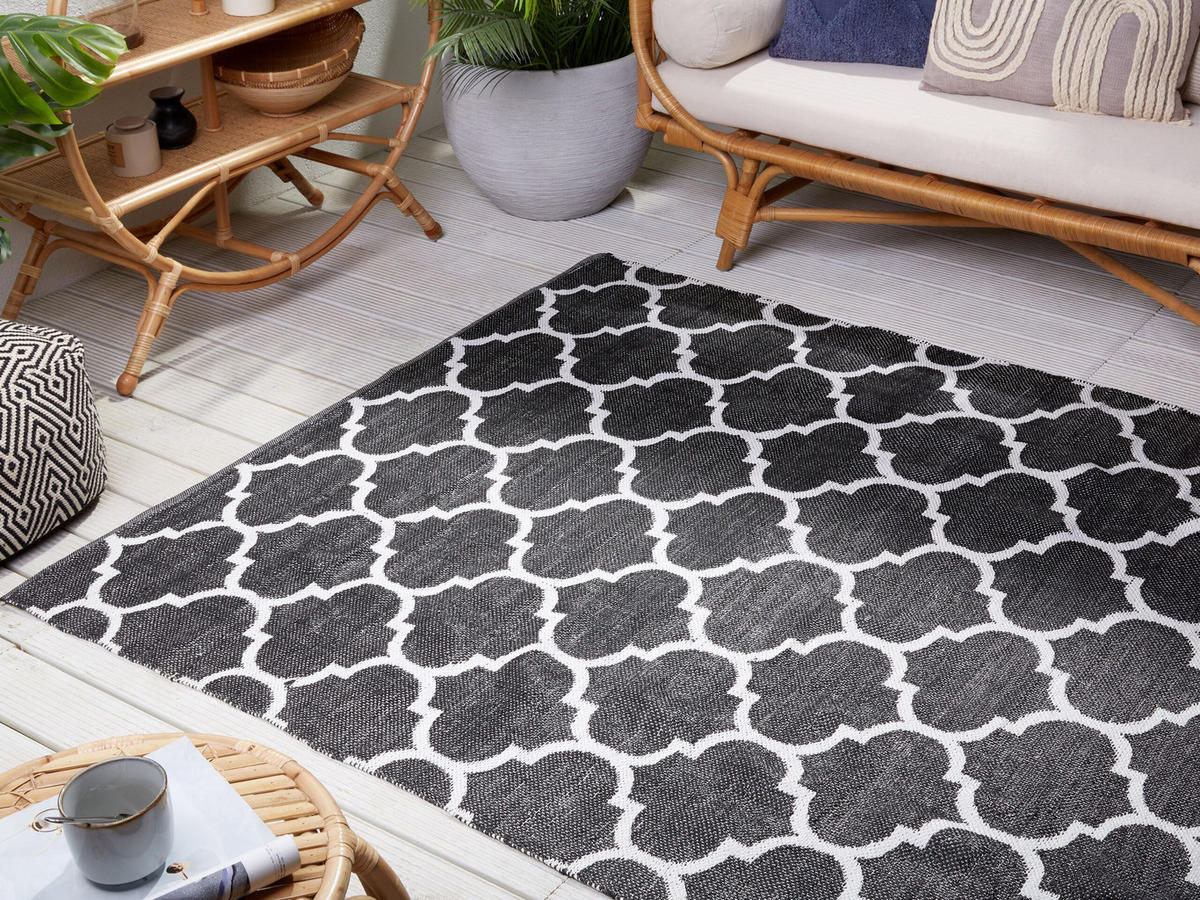 KURZFLOR-OUTDOOR-TEPPICH Aladana 200/140 cm - Schwarz, Kunststoff (140/200cm) - Beliani