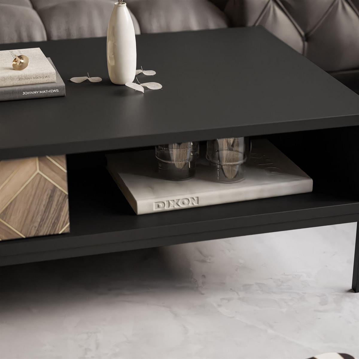 COUCHTISCH LIAM mit Schublade - Schwarz, Holzwerkstoff (67/120/39cm) - Lookway