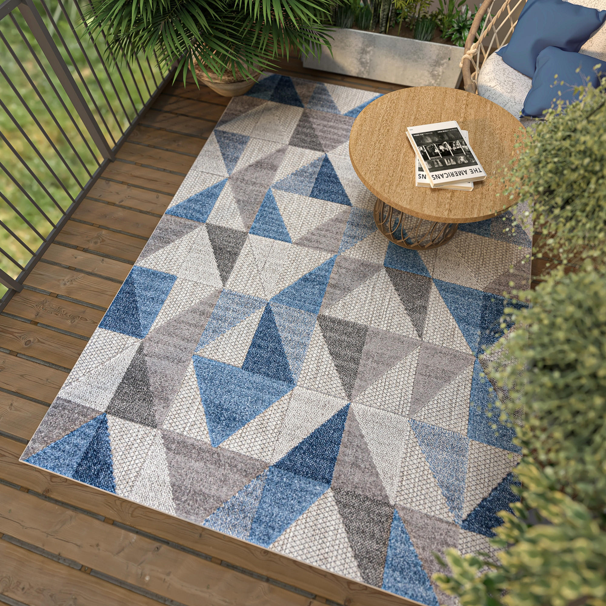 TEPPICH Outdoor Blue Grey Geometrisch Kurzflor Rechteckig- 80x150 cm - Blaugrau, Textil (80/150cm) - Mazovia