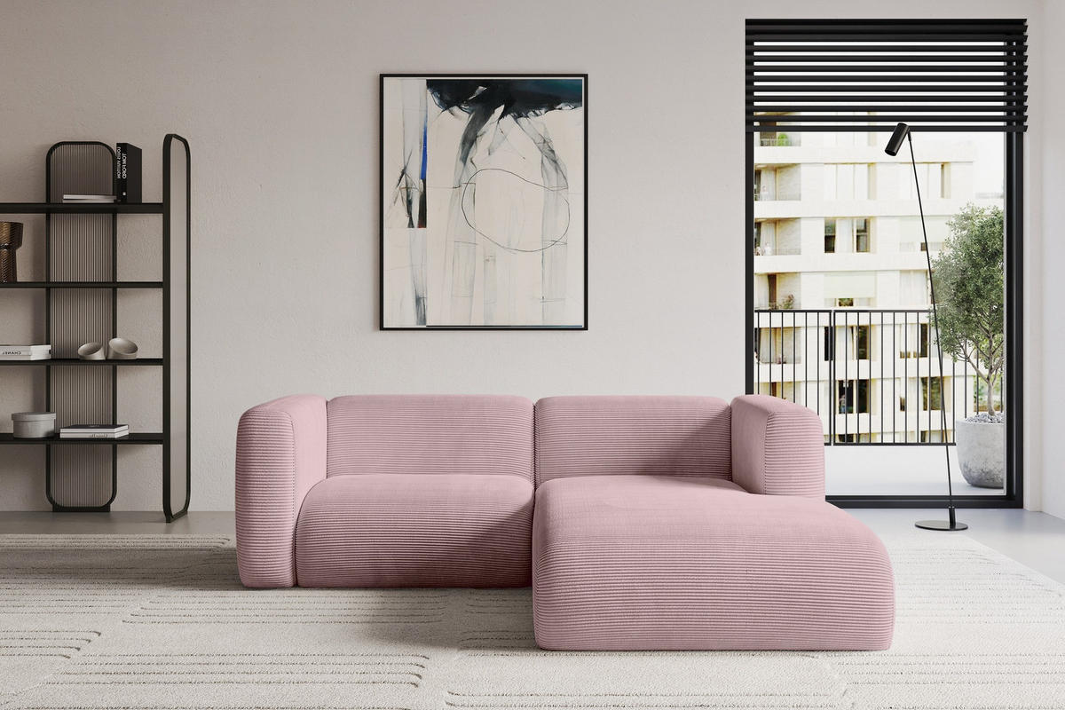 ECKSOFA Ottomane Rechts MIRA-L1 227x179x89 Rosa Cord - Schwarz/Rosa, Holzwerkstoff/Kunststoff (227/179cm) - ALTDECOR