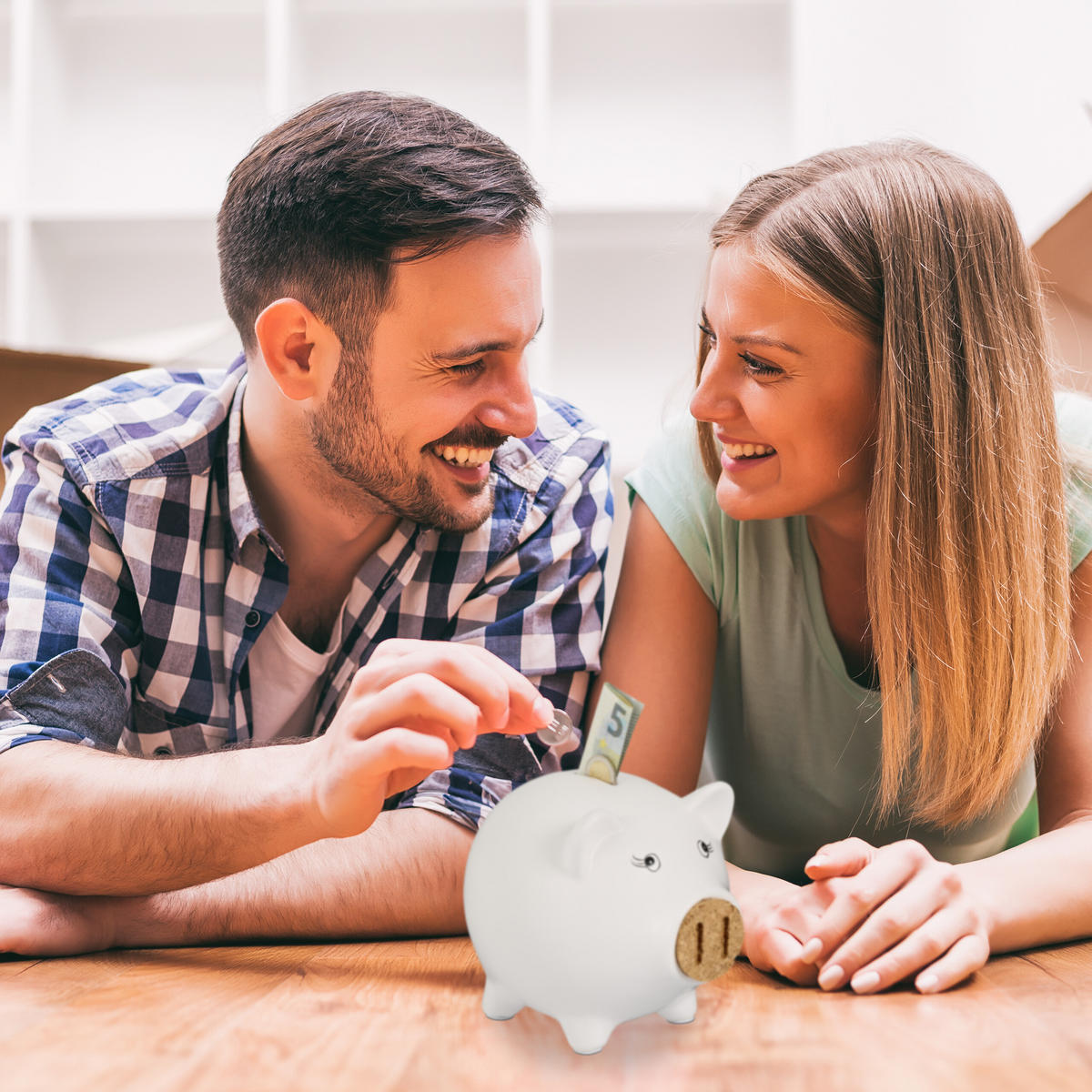 SPARSCHWEIN - Weiß, Naturmaterialen/Stein (15.5/15.5/19cm) - Relaxdays