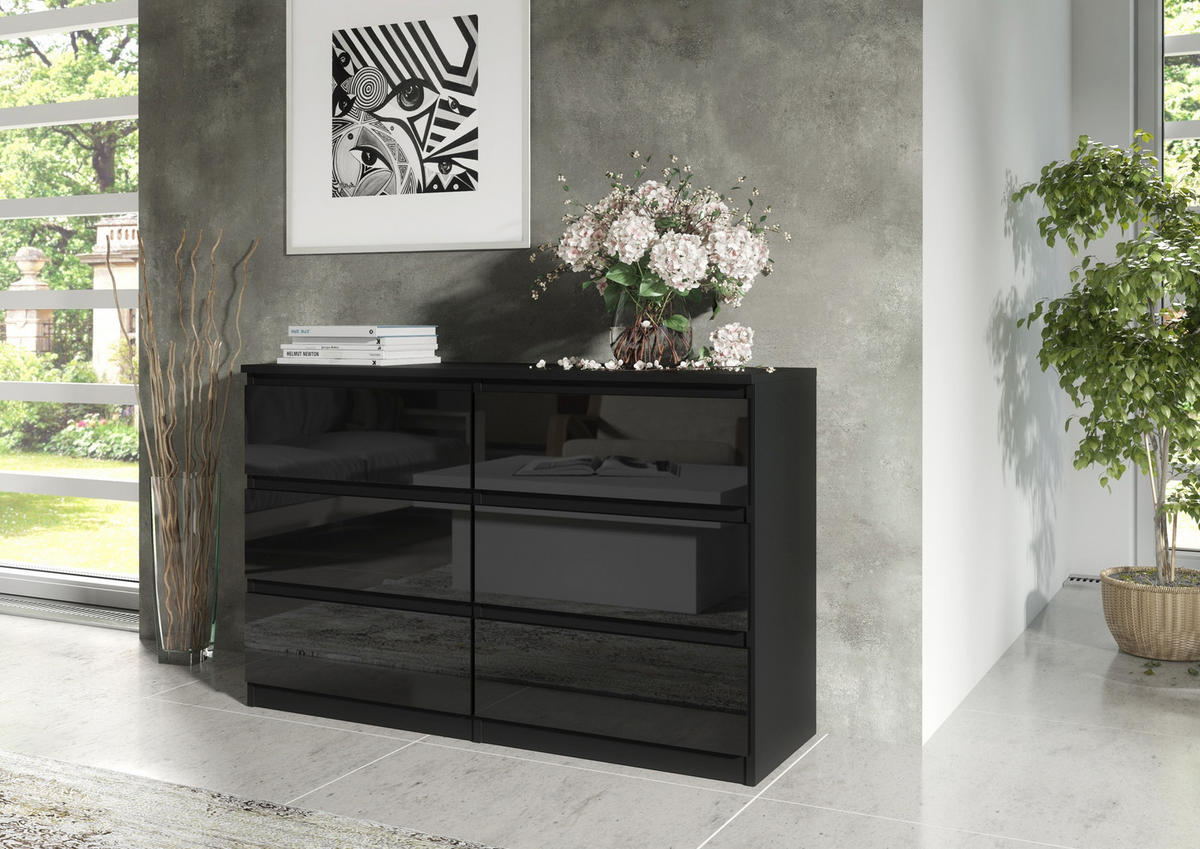 KOMODA - čierna/čierna s vysokým leskom, kompozitné drevo (120/79/39cm) - RAUMHIRSCH FURNITURE