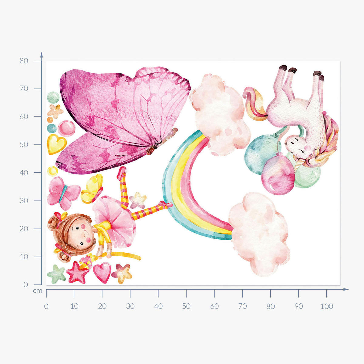 WANDAUFKLEBER 80x105cm - Mädchen auf dem Regenbogen - Multicolor, Kunststoff (80/105/0.1cm) - Wallfluent