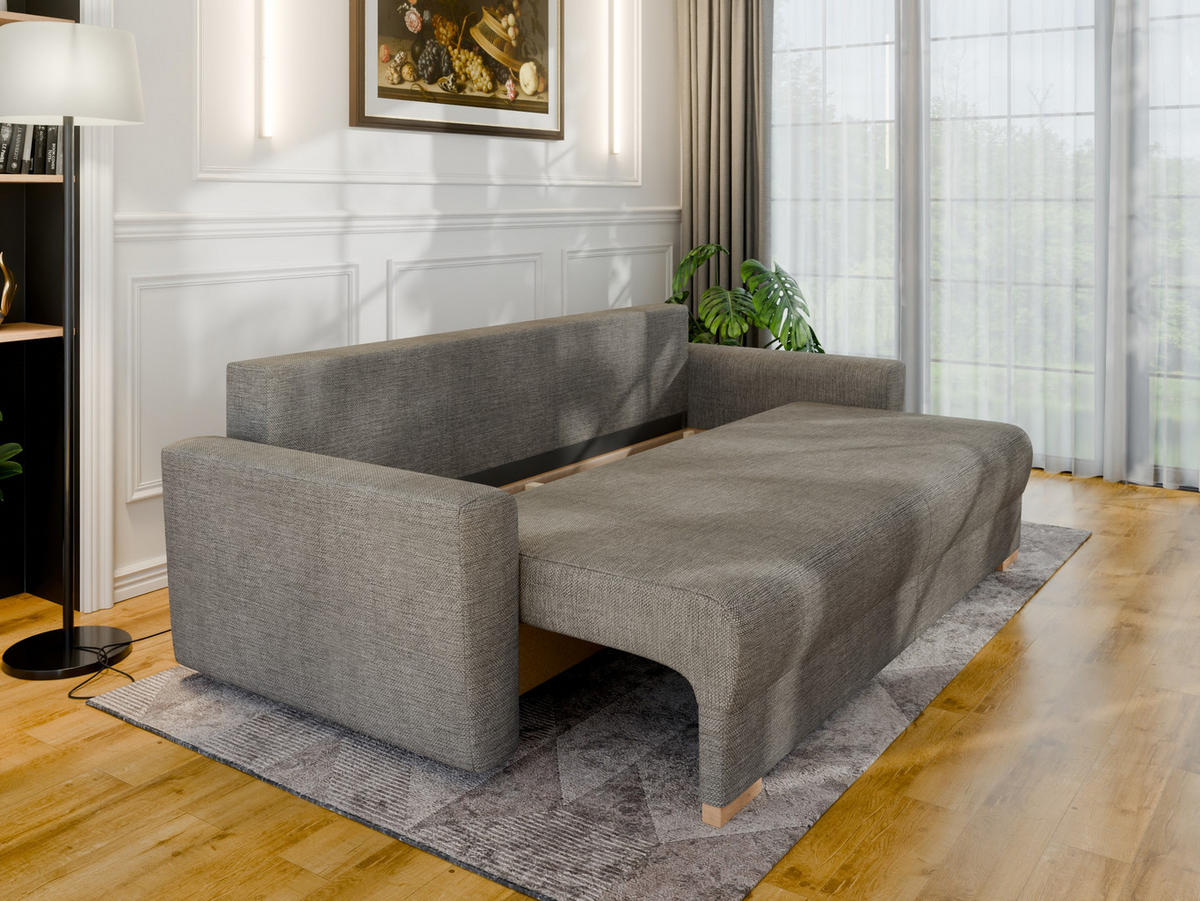 3-SITZER-SCHLAFSOFA ELMA mit Bettfunktion, grau - Grau, Holz (92.5/79/230cm) - Panda Möbel