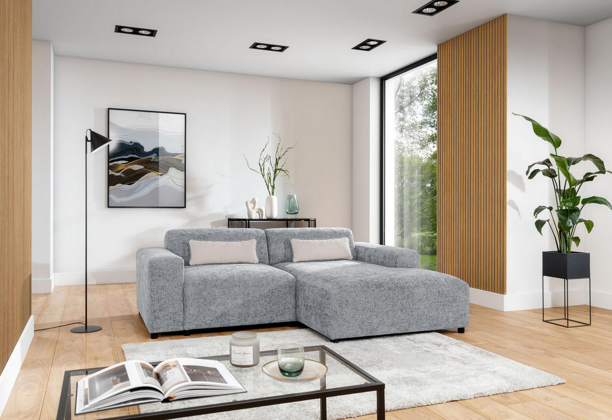 ECKSOFA L Form Jughlio Hellgrau 240/165/75 cm Rechts mit Schlaffunktion - Hellgrau/Schwarz, Kunststoff/Textil (240/165cm) - AX Living