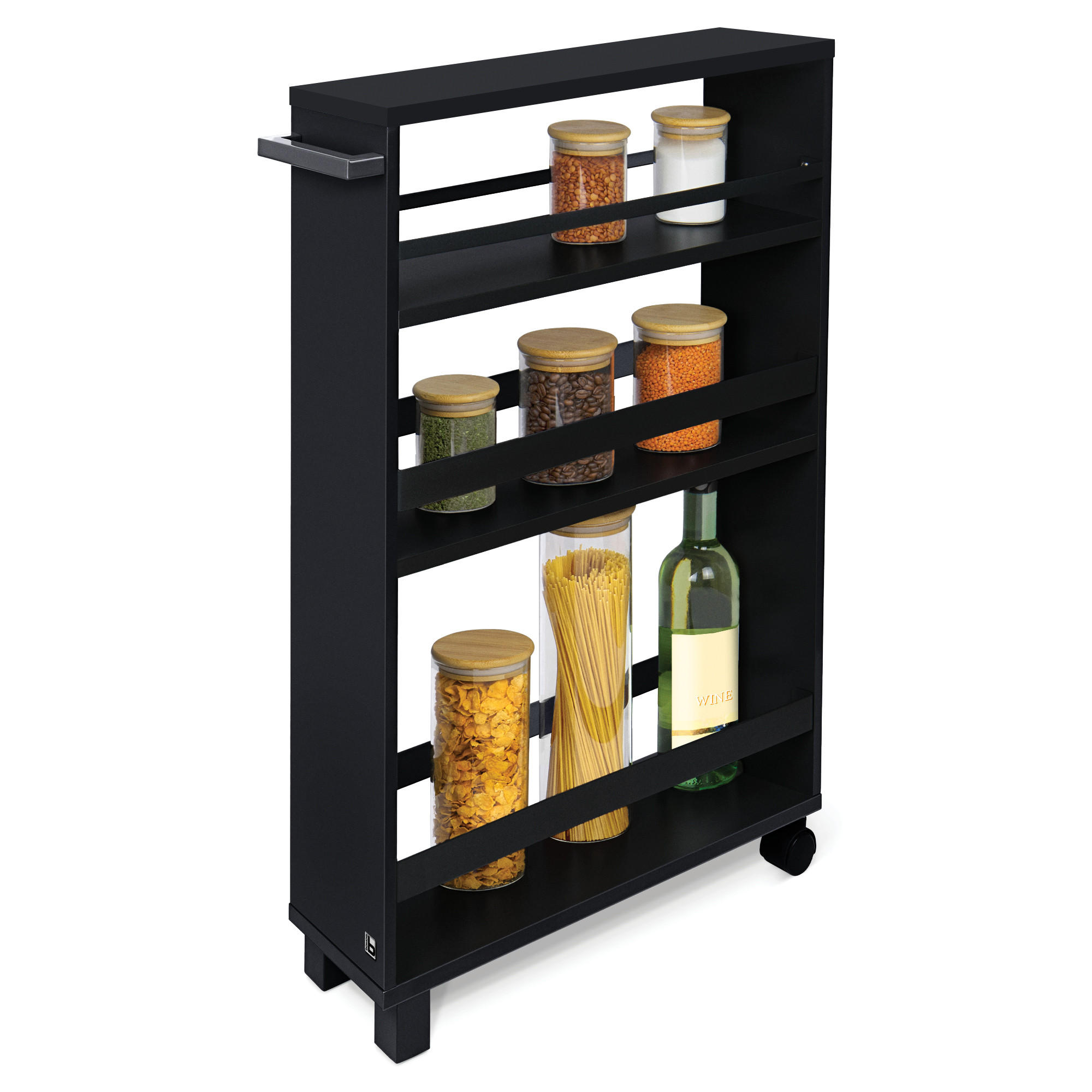 KÜCHENWAGEN Hylla Schwarz - Schwarz Hochglanz/Schwarz, Naturmaterialien/Metall (15/79/50cm) - BoMoe