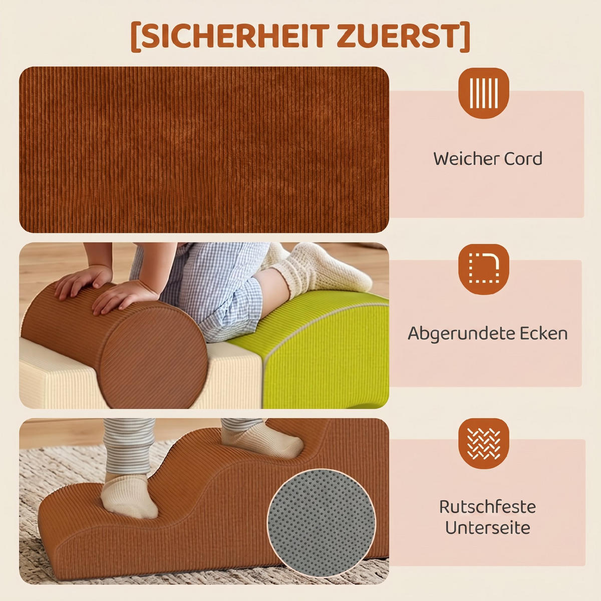 SOFTBAUSTEINE 5er Set Cord Schaumstoff Mehrfarbig - Braun, Textil (35/177cm) - AIYAPLAY