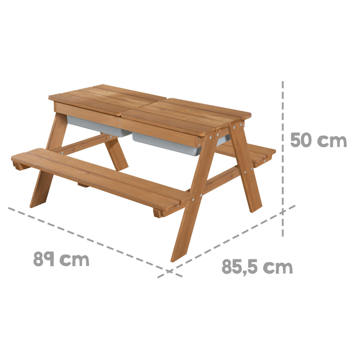 KINDERSITZGARNITUR OUTDOOR + mit Spielwannen und Bankkissen - Teakfarben, Holz - Roba