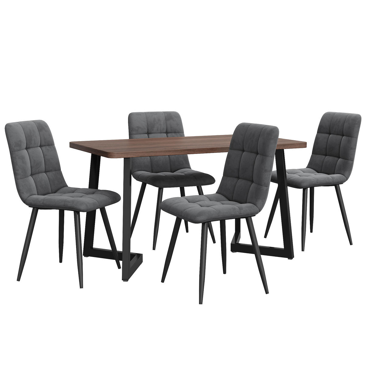 ESSGRUPPE Esstisch 4 Stühle MDF Walnuss Grau 5-tlg - Grau, Holzwerkstoff (117/75/68cm) - FLIEKS