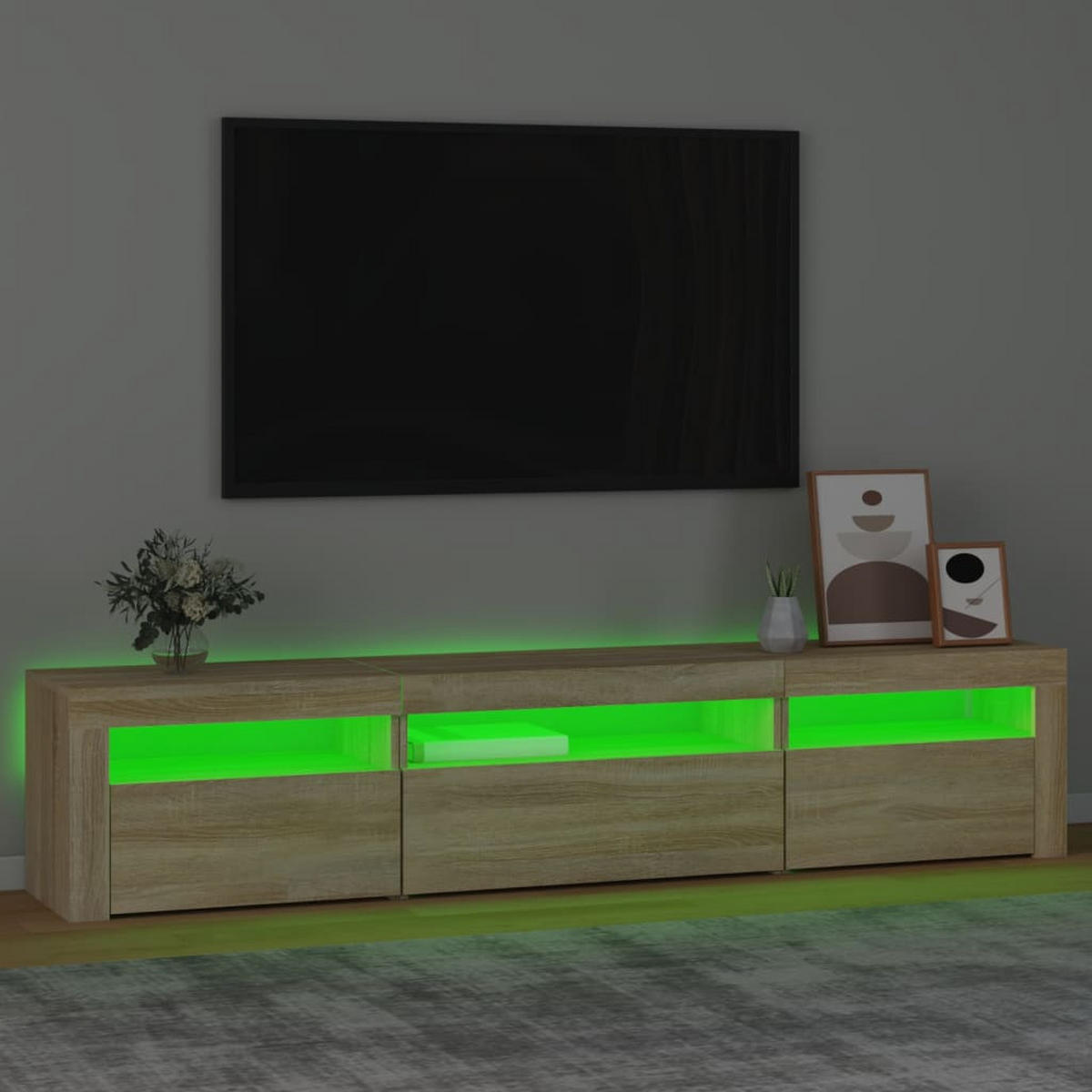 LOWBOARD mit Led-Leuchten 195/35/40 cm aus Holzwerkstoff in Sonoma-Eiche Dekor - Sonoma Eiche, Holz (195/40/35cm) - vidaXL