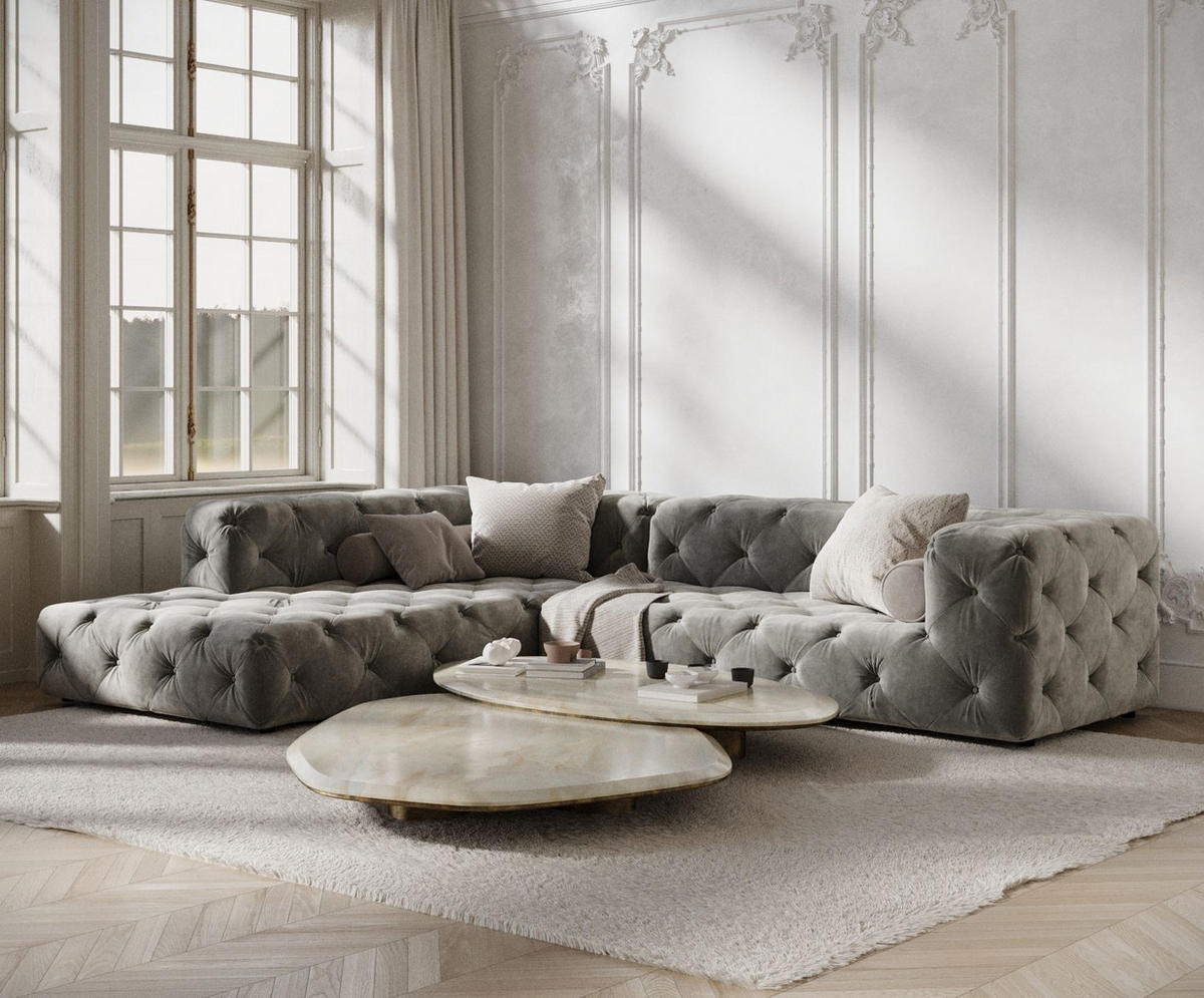ECKSOFA Cosimo Grau Samtstoff - Schwarz/Grau, Holz/Holzwerkstoff (325/228cm) - Maison de Reve