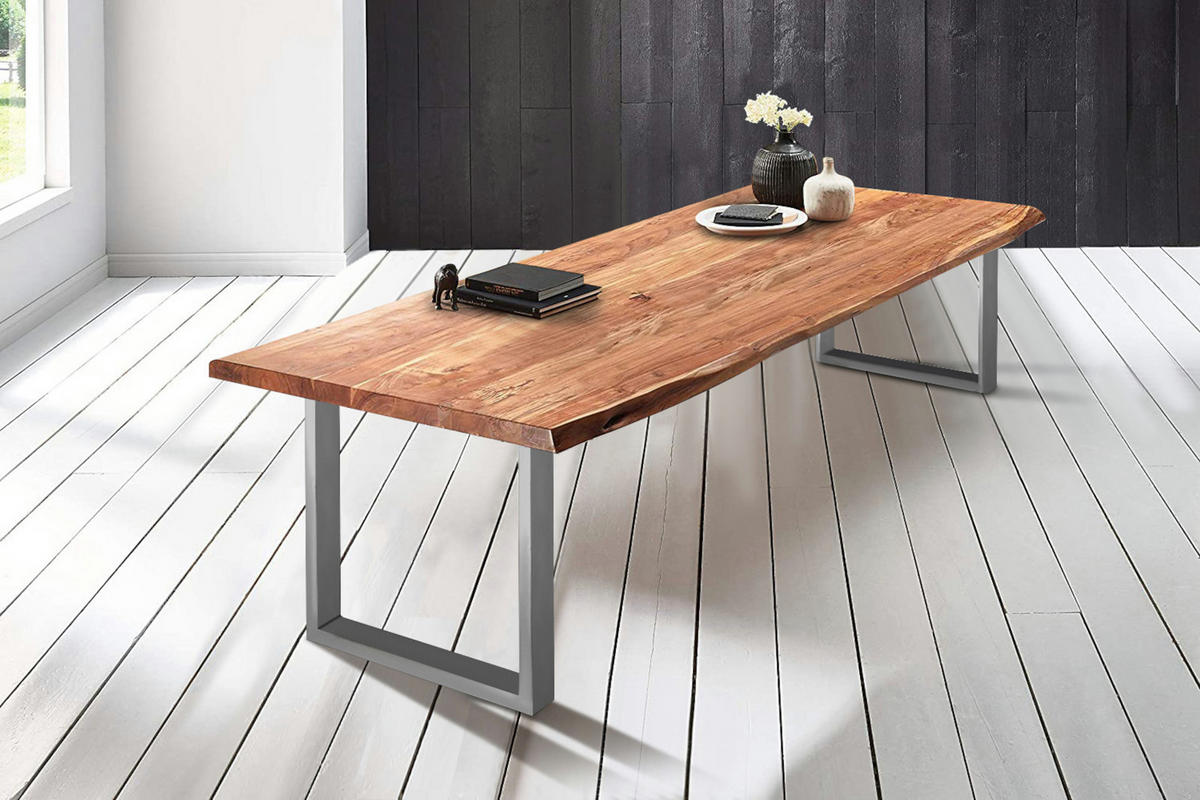 ESSTISCH VALIN - Beige/Silberfarben, Holz/Metall (120/280/79cm) - SAM