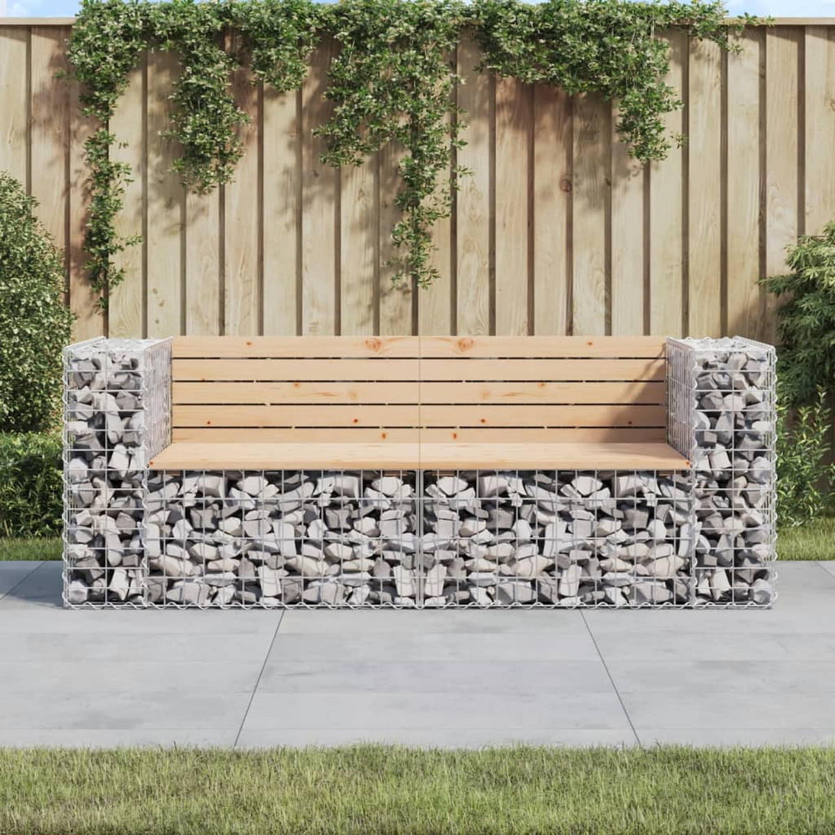 GARTENBANK aus Gabionen 184x71x65,5 cm Massivholz Kiefer - Braun, Holz (184/65.5/71cm) - furnicato