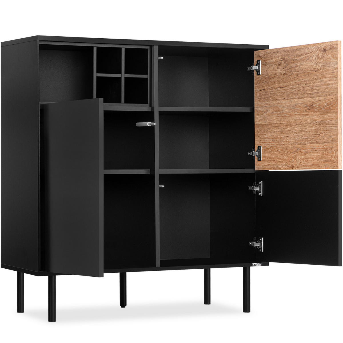 KOMMODE LOFTY Weineinlage, schwarz / Eiche natur - Eichefarben/Schwarz, Holzwerkstoff (102/109/41cm) - KONSIMO®