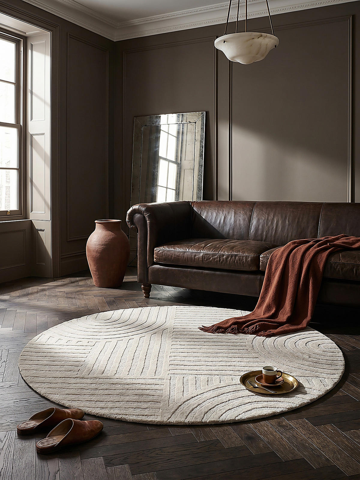TEPPICH aus Wolle LEVEN in Elfenbein, geometrisch, Ø 160 cm - Champagner, Textil (160/160cm) - KADIMA DESIGN