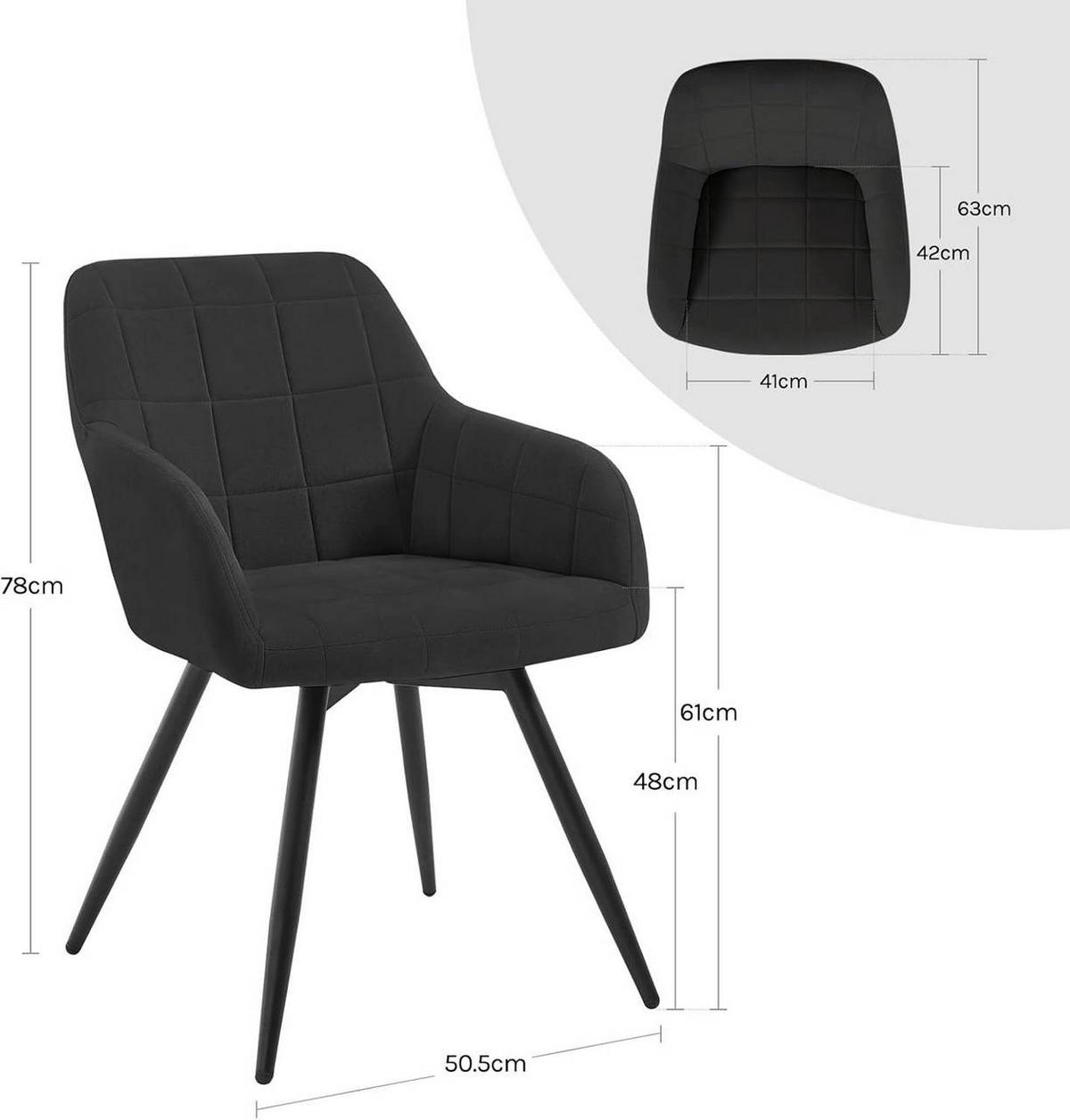 ESSZIMMERSTUHL drehbar, Samt, Schwarz - Schwarz, Textil/Metall (57/78/63cm) - Woltu