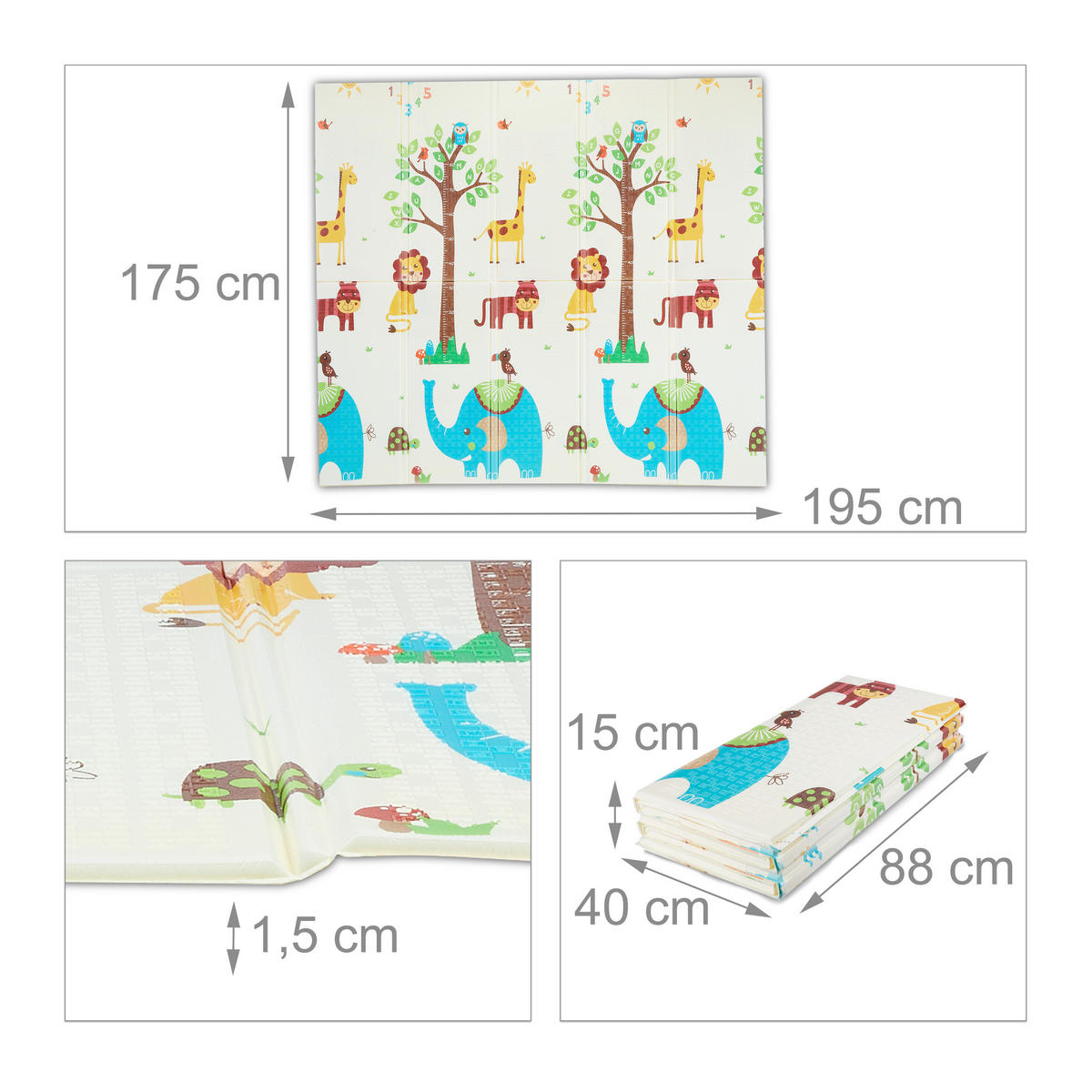 SPIELMATTE Bunt faltbar Tiermotive 195x175 cm - Multicolor, Kunststoff/Textil (195/175cm) - Relaxdays