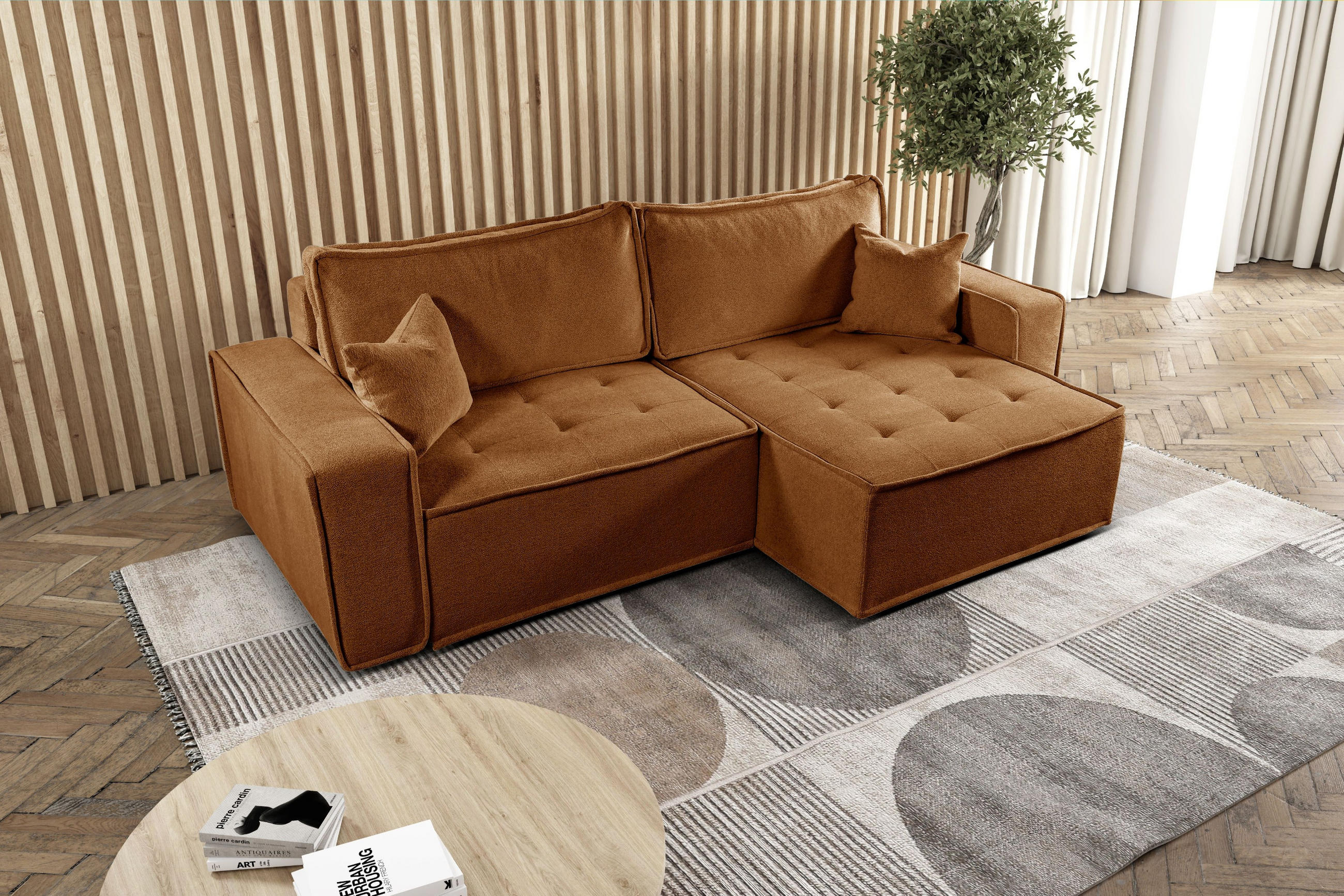 ECKSOFA Bohoo Mit Schlaffunktion Ziegel Rechts - Kupferfarben, Holz (248/140cm) - Kaiser Möbel