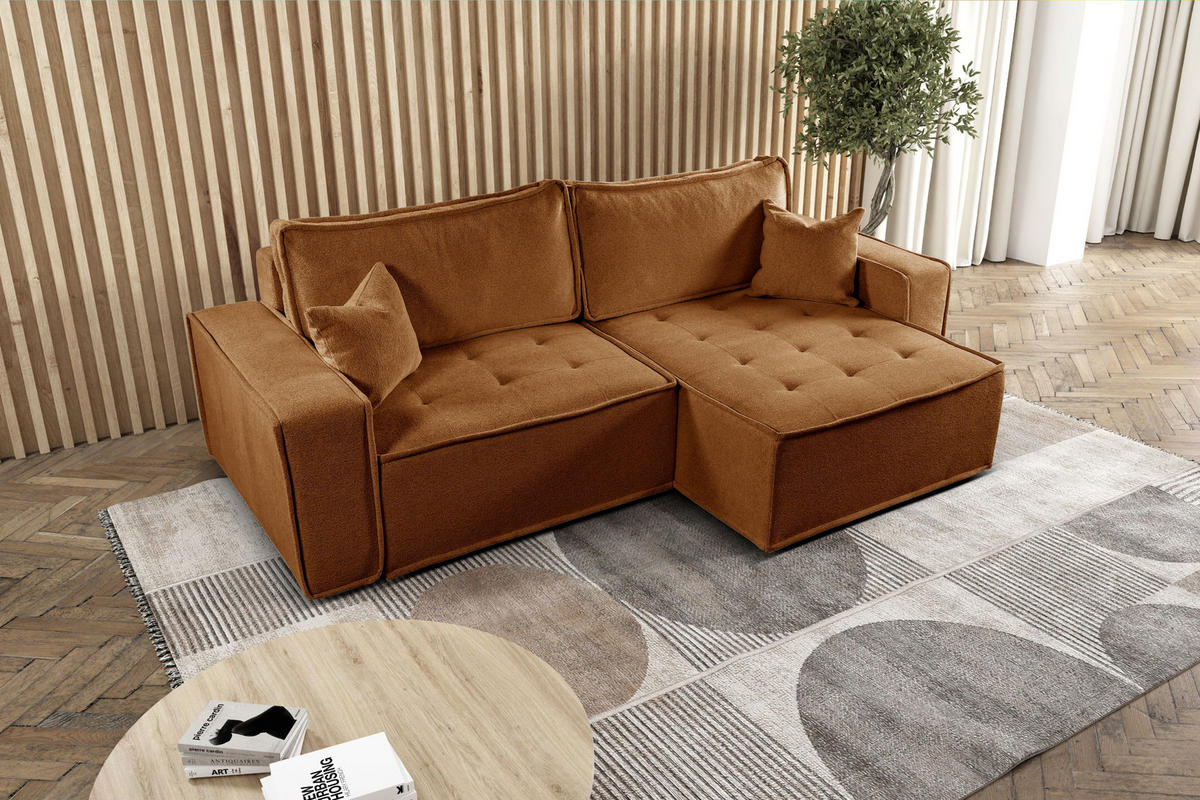 ECKSOFA Bohoo Mit Schlaffunktion Ziegel Rechts - Kupferfarben, Holz (248/140cm) - Kaiser Möbel