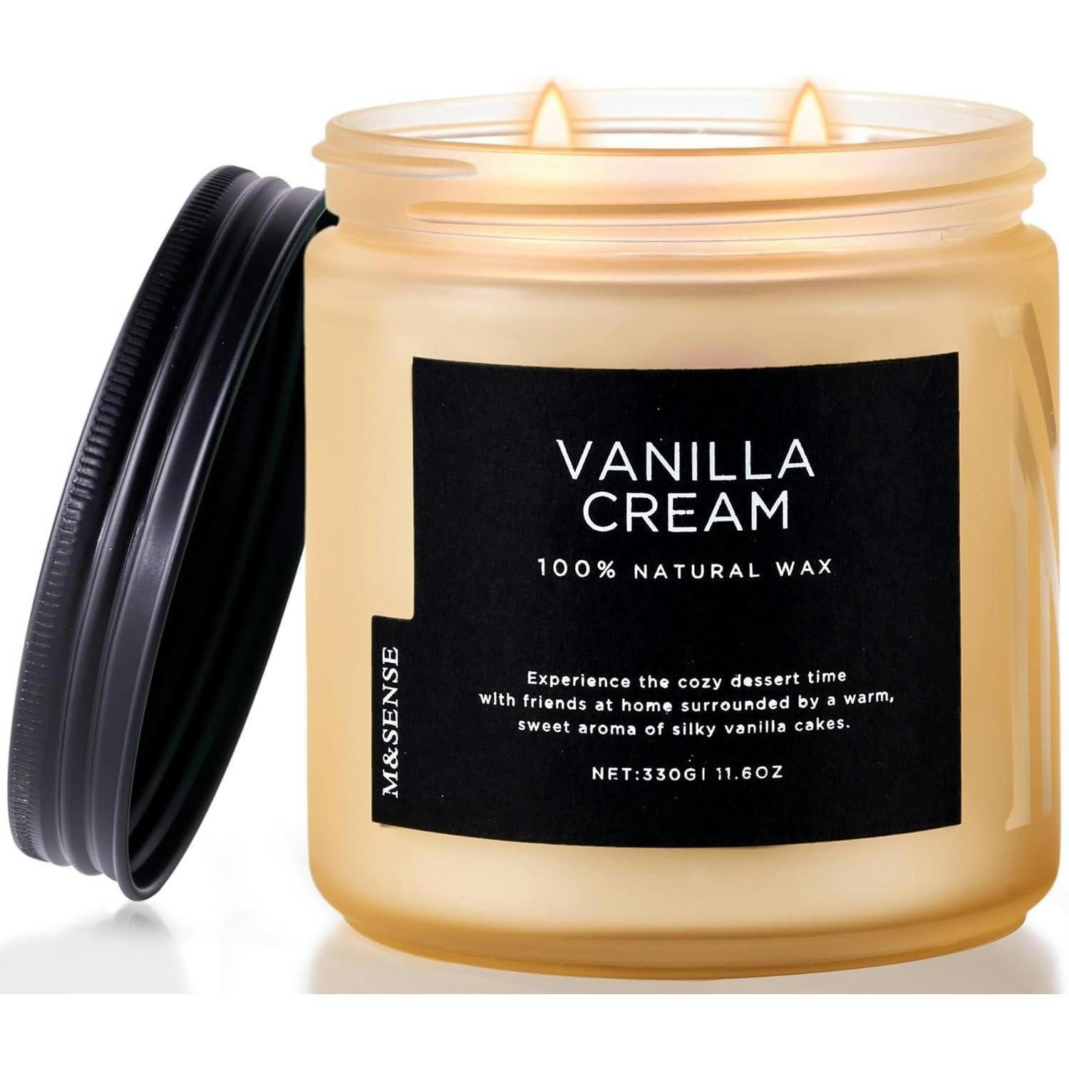 DUFTKERZE Vanille Sahne 330g 70 Stunden Brenndauer Sojawachs 2 Dochte - Creme, Paraffin (9.5cm)
