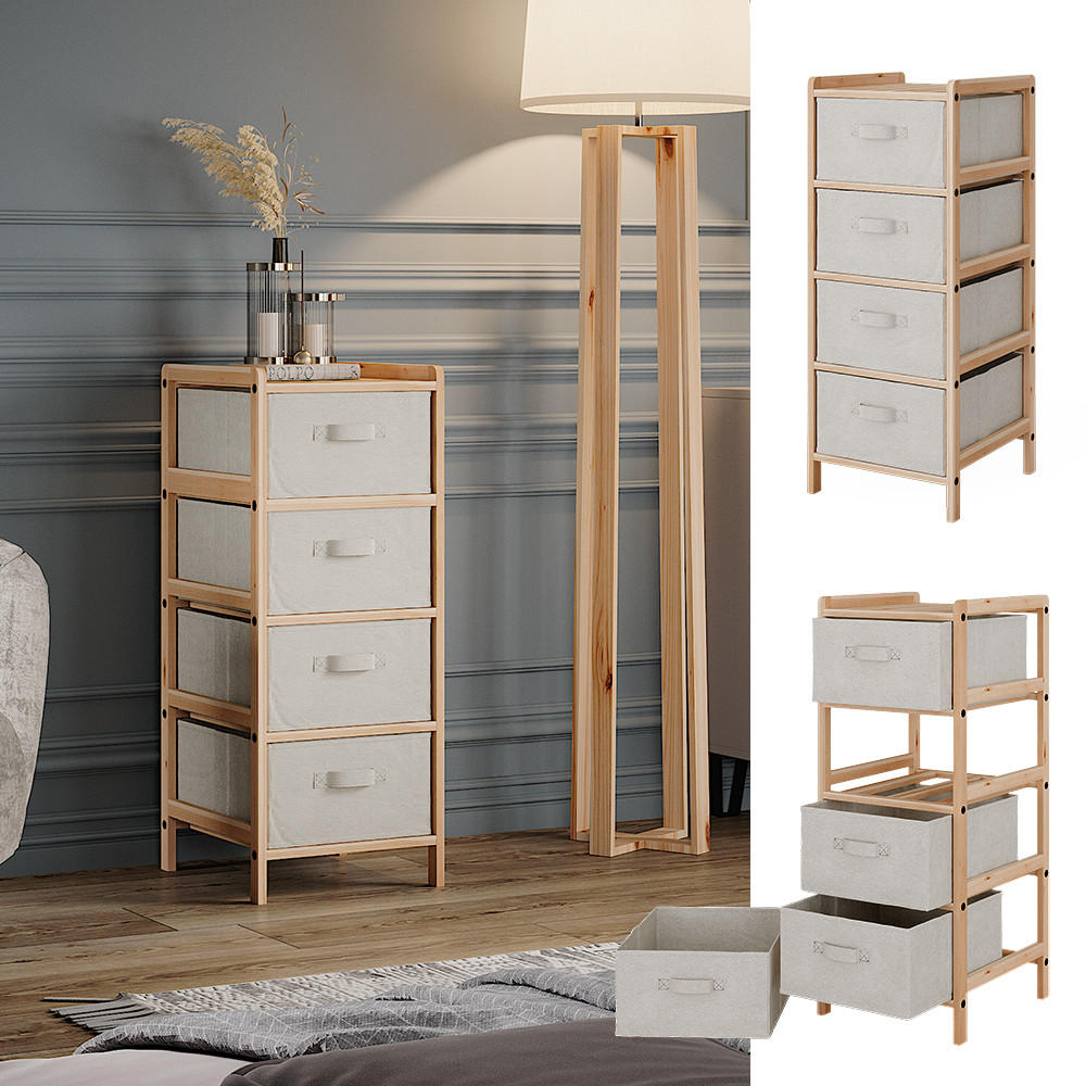 KOMMODE Bruno Beige 34.5 x 86 cm mit 4 Stoffschubladen - Beige/Naturfarben, Holzwerkstoff (34.5/86/36.5cm) - Vicco