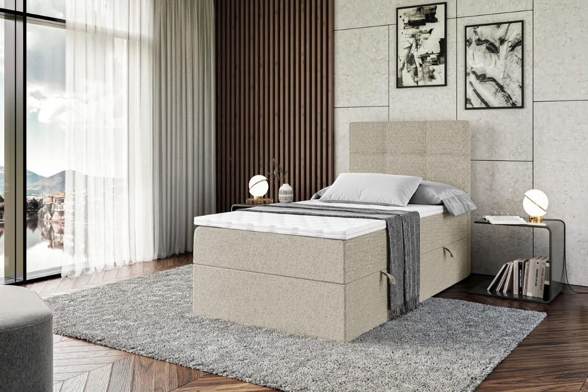 BOXBETT mit Matratze H3 und Lattenrost - MARCE - 90x200 - Links Beige - Beige, Holzwerkstoff (90/200cm) - ALTDECOR